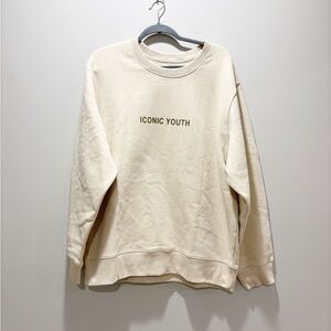 OAK + FORT Men’s NEW Iconic Youth Graphic Crewneck Sweatshirt Fog Cream Beige L
